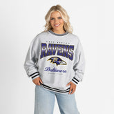 Baltimore Ravens Gameday Couture Women's Oversized Gridiron Drive Ringer Stripe Sweatshirt - Ash/Black discount