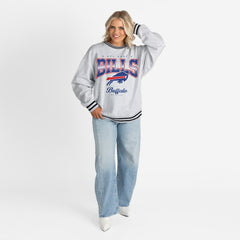 Buffalo Bills Gameday Couture Women's Oversized Gridiron Drive Ringer Stripe Sweatshirt - Ash/Black cheap