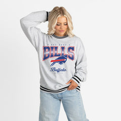 Buffalo Bills Gameday Couture Women's Oversized Gridiron Drive Ringer Stripe Sweatshirt - Ash/Black cheap