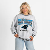 Carolina Panthers Gameday Couture Women's Oversized Gridiron Drive Ringer Stripe Sweatshirt - Ash/Black outlet
