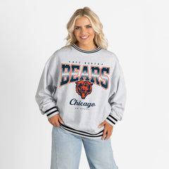 Chicago Bears Gameday Couture Women's Oversized Gridiron Drive Ringer Stripe Sweatshirt - Ash/Black cheap