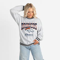 Denver Broncos Gameday Couture Women's Oversized Gridiron Drive Ringer Stripe Sweatshirt - Ash/Black discount