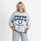 Indianapolis Colts Gameday Couture Women's Oversized Gridiron Drive Ringer Stripe Sweatshirt - Ash/Black discount