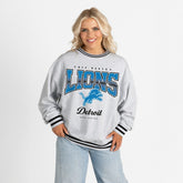 Detroit Lions Gameday Couture Women's Oversized Gridiron Drive Ringer Stripe Sweatshirt - Ash/Black online