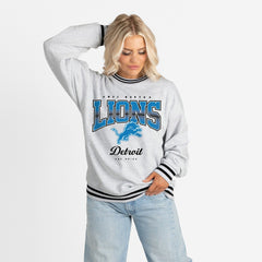 Detroit Lions Gameday Couture Women's Oversized Gridiron Drive Ringer Stripe Sweatshirt - Ash/Black online