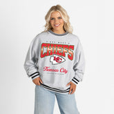 Kansas City Chiefs Gameday Couture Women's Oversized Gridiron Drive Ringer Stripe Sweatshirt - Ash/Black outlet