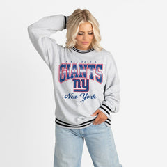 New York Giants Gameday Couture Women's Oversized Gridiron Drive Ringer Stripe Sweatshirt - Ash/Black online