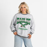 Philadelphia Eagles Gameday Couture Women's Oversized Gridiron Drive Ringer Stripe Sweatshirt - Ash/Black outlet