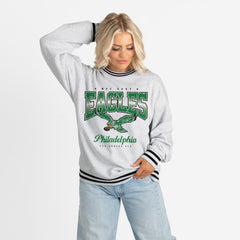 Philadelphia Eagles Gameday Couture Women's Oversized Gridiron Drive Ringer Stripe Sweatshirt - Ash/Black outlet
