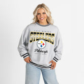 Pittsburgh Steelers Gameday Couture Women's Oversized Gridiron Drive Ringer Stripe Sweatshirt - Ash/Black discount