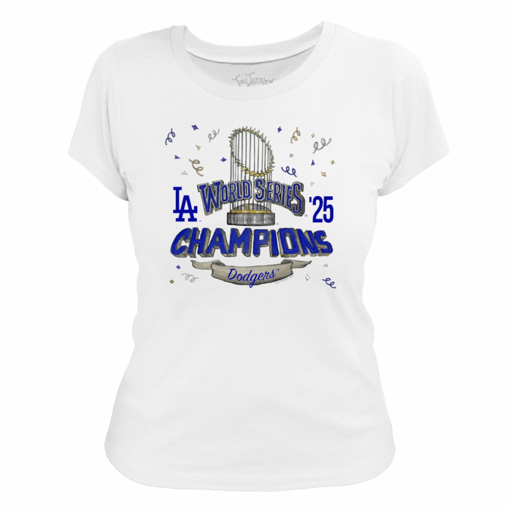 Los Angeles Dodgers Tiny Turnip Women's 2025 World Series Champions Parade T-Shirt - White