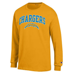 Los Angeles Chargers Champion Arch Over Logo Long Sleeve T-Shirt - Gold on sale
