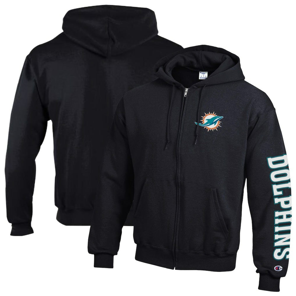 Miami Dolphins Champion Powerblend Fleece Full-Zip Hoodie - Black sale