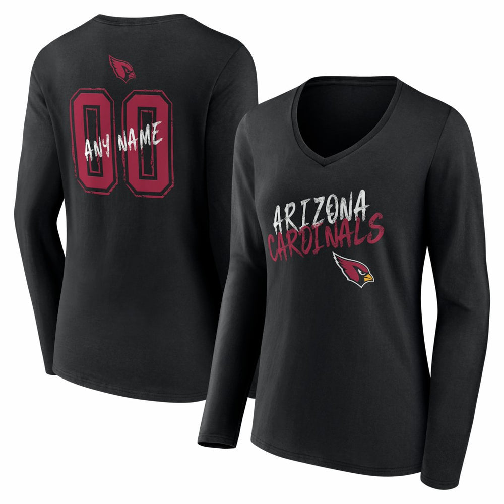 Arizona Cardinals Women's Hustle Personalized Name & Number Long Sleeve V-Neck T-Shirt - Black discount