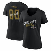 Baltimore Ravens Women's Hustle Personalized Name & Number V-Neck T-Shirt - Black for sale