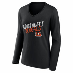 Cincinnati Bengals Women's Hustle Personalized Name & Number Long Sleeve V-Neck T-Shirt - Black discount