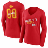 Kansas City Chiefs Women's Hustle Personalized Name & Number Long Sleeve V-Neck T-Shirt - Red discount