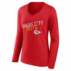 Kansas City Chiefs Women's Hustle Personalized Name & Number Long Sleeve V-Neck T-Shirt - Red discount
