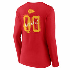 Kansas City Chiefs Women's Hustle Personalized Name & Number Long Sleeve V-Neck T-Shirt - Red discount