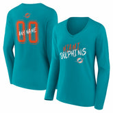 Miami Dolphins Women's Hustle Personalized Name & Number Long Sleeve V-Neck T-Shirt - Aqua outlet