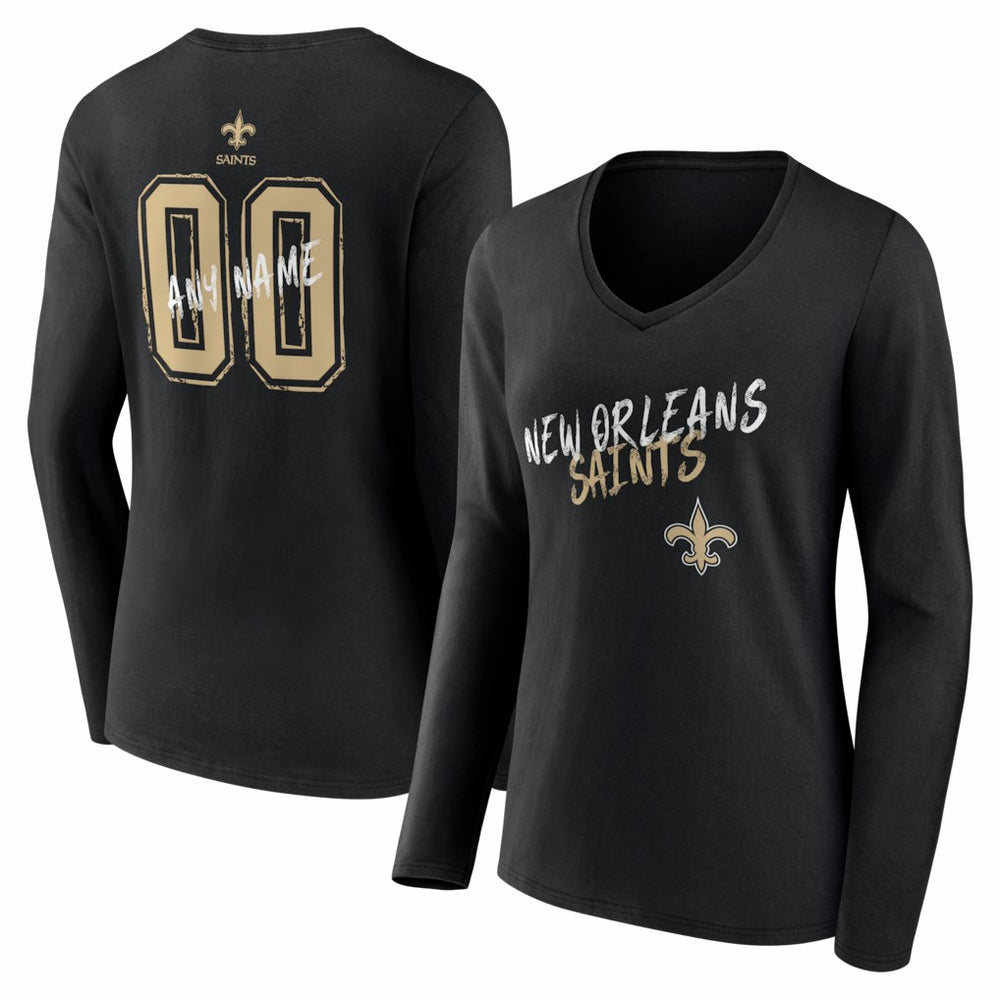 New Orleans Saints Women's Hustle Personalized Name & Number Long Sleeve V-Neck T-Shirt - Black online