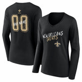 New Orleans Saints Women's Hustle Personalized Name & Number Long Sleeve V-Neck T-Shirt - Black online