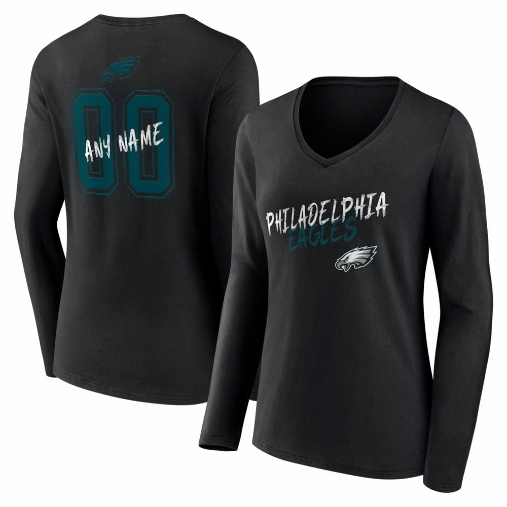 Philadelphia Eagles Women's Hustle Personalized Name & Number Long Sleeve V-Neck T-Shirt - Black online