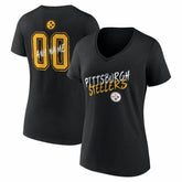 Pittsburgh Steelers Women's Hustle Personalized Name & Number V-Neck T-Shirt - Black on sale