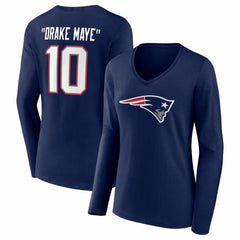 Drake Maye New England Patriots Women's Nickname V-Neck Long Sleeve T-Shirt - Navy online
