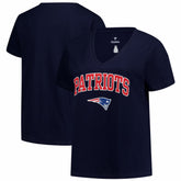 New England Patriots Women's Plus Size Arch Over Logo V-Neck T-Shirt - Navy sale