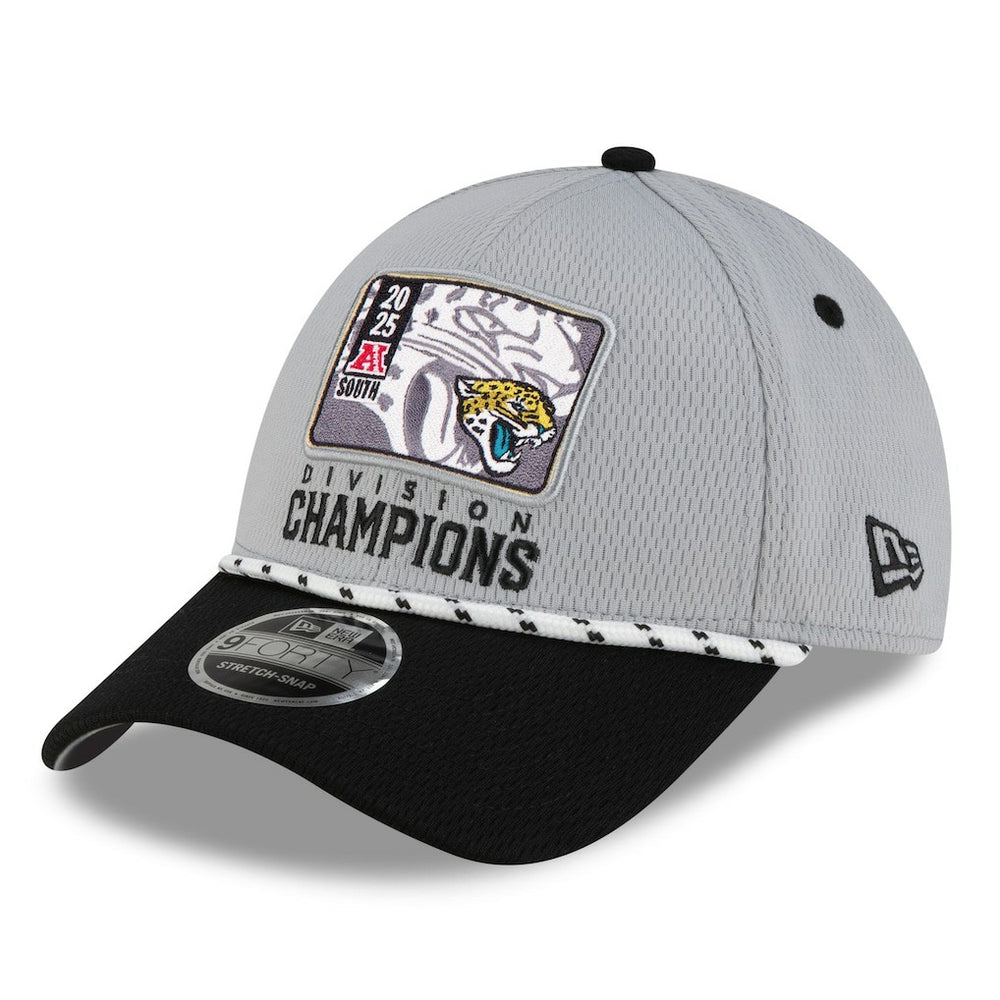 Jacksonville Jaguars New Era 2025 AFC South Division Champions Locker Room Trophy Collection 9FORTY Adjustable Hat - Gray/Black for sale