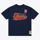 Detroit Tigers Script Sweep Arch T-Shirt - Navy | Mitchell & Ness