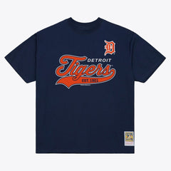 Detroit Tigers Script Sweep Arch T-Shirt - Navy | Mitchell & Ness
