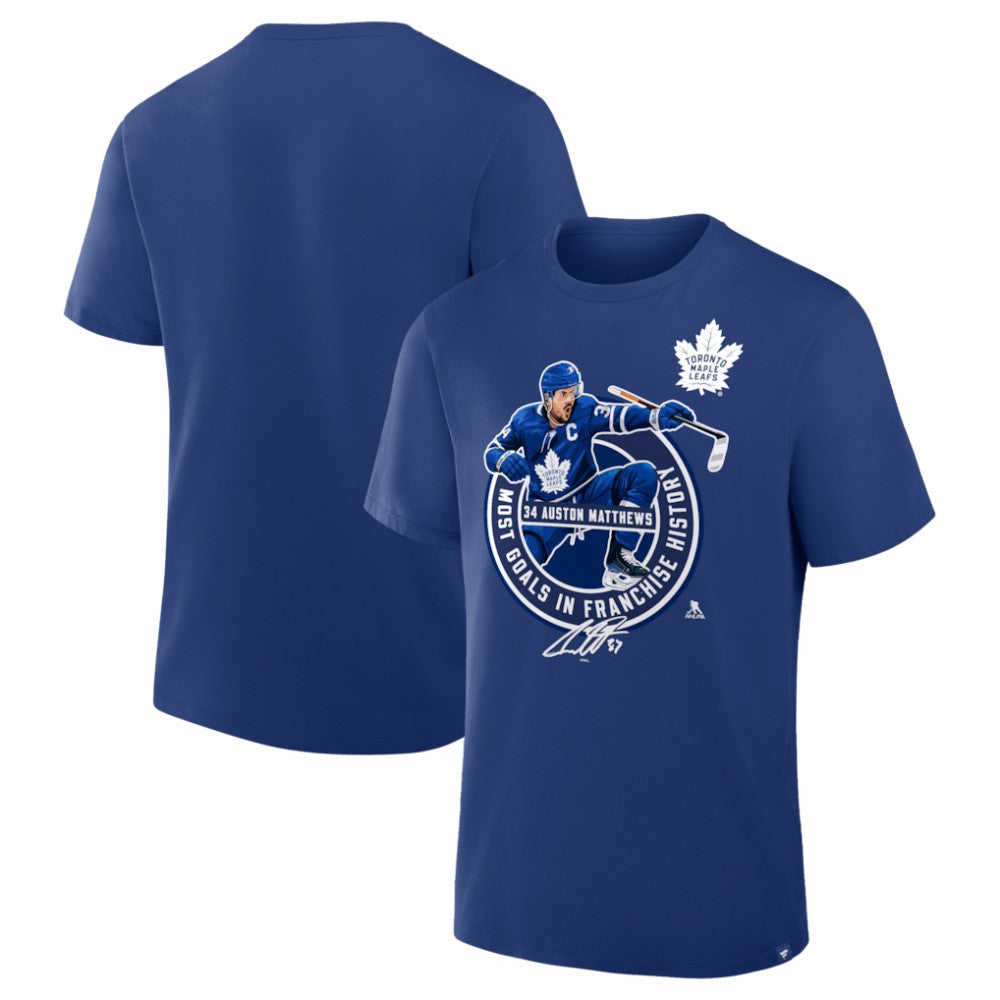 Auston Matthews Toronto Maple Leafs Most Goals in Franchise History T-Shirt Blue