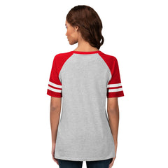Cleveland Guardians G-III 4Her by Carl Banks Women's Goal Line Raglan V-Neck T-Shirt - Heather Gray