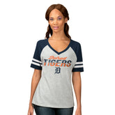 Detroit Tigers G-III 4Her by Carl Banks Women's Goal Line Raglan V-Neck T-Shirt - Heather Gray