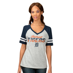 Detroit Tigers G-III 4Her by Carl Banks Women's Goal Line Raglan V-Neck T-Shirt - Heather Gray