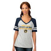Milwaukee Brewers G-III 4Her by Carl Banks Women's Goal Line Raglan V-Neck T-Shirt - Heather Gray