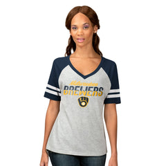 Milwaukee Brewers G-III 4Her by Carl Banks Women's Goal Line Raglan V-Neck T-Shirt - Heather Gray