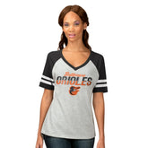 Baltimore Orioles G-III 4Her by Carl Banks Women's Goal Line Raglan V-Neck T-Shirt - Heather Gray