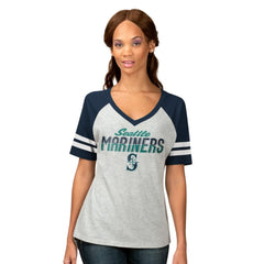 Seattle Mariners G-III 4Her by Carl Banks Women's Goal Line Raglan V-Neck T-Shirt - Heather Gray