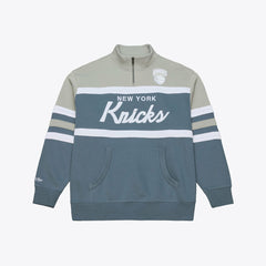 New York Knicks Thunderstorm Head Coach Quarter-Zip Jacket - Blue | Mitchell & Ness online