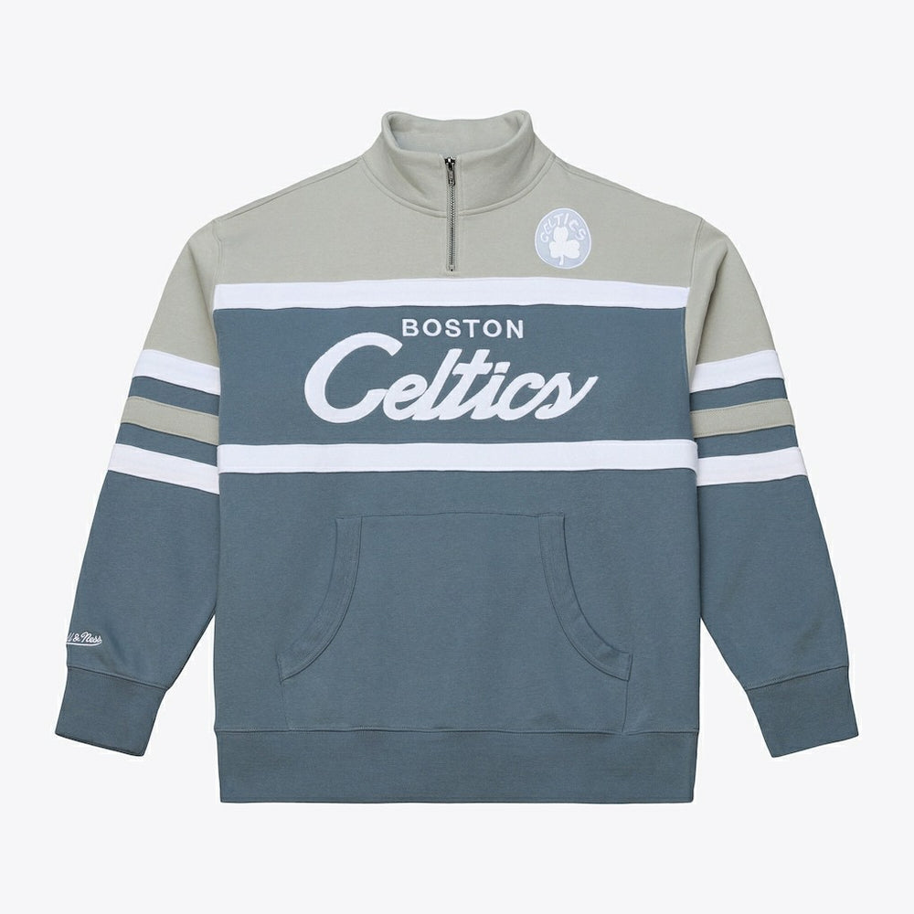 Boston Celtics Thunderstorm Head Coach Quarter-Zip Jacket - Blue | Mitchell & Ness for sale