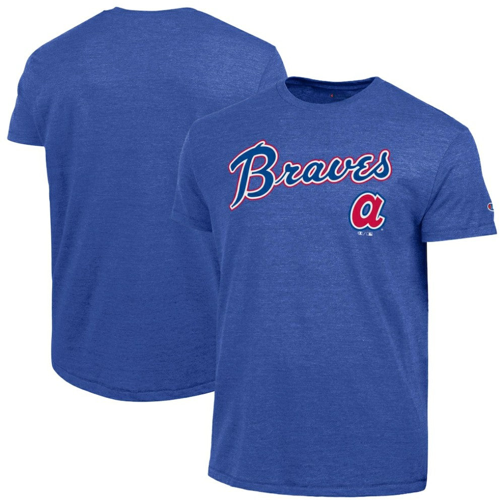 Atlanta Braves Champion Cooperstown Wordmark Lockup Tri-Blend T-Shirt - Royal