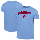 Philadelphia Phillies Champion Cooperstown Wordmark Lockup Tri-Blend T-Shirt - Light Blue