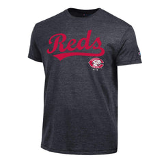Cincinnati Reds Champion Cooperstown Wordmark Lockup Tri-Blend T-Shirt - Black