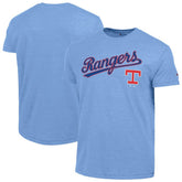 Texas Rangers Champion Cooperstown Wordmark Lockup Tri-Blend T-Shirt - Light Blue