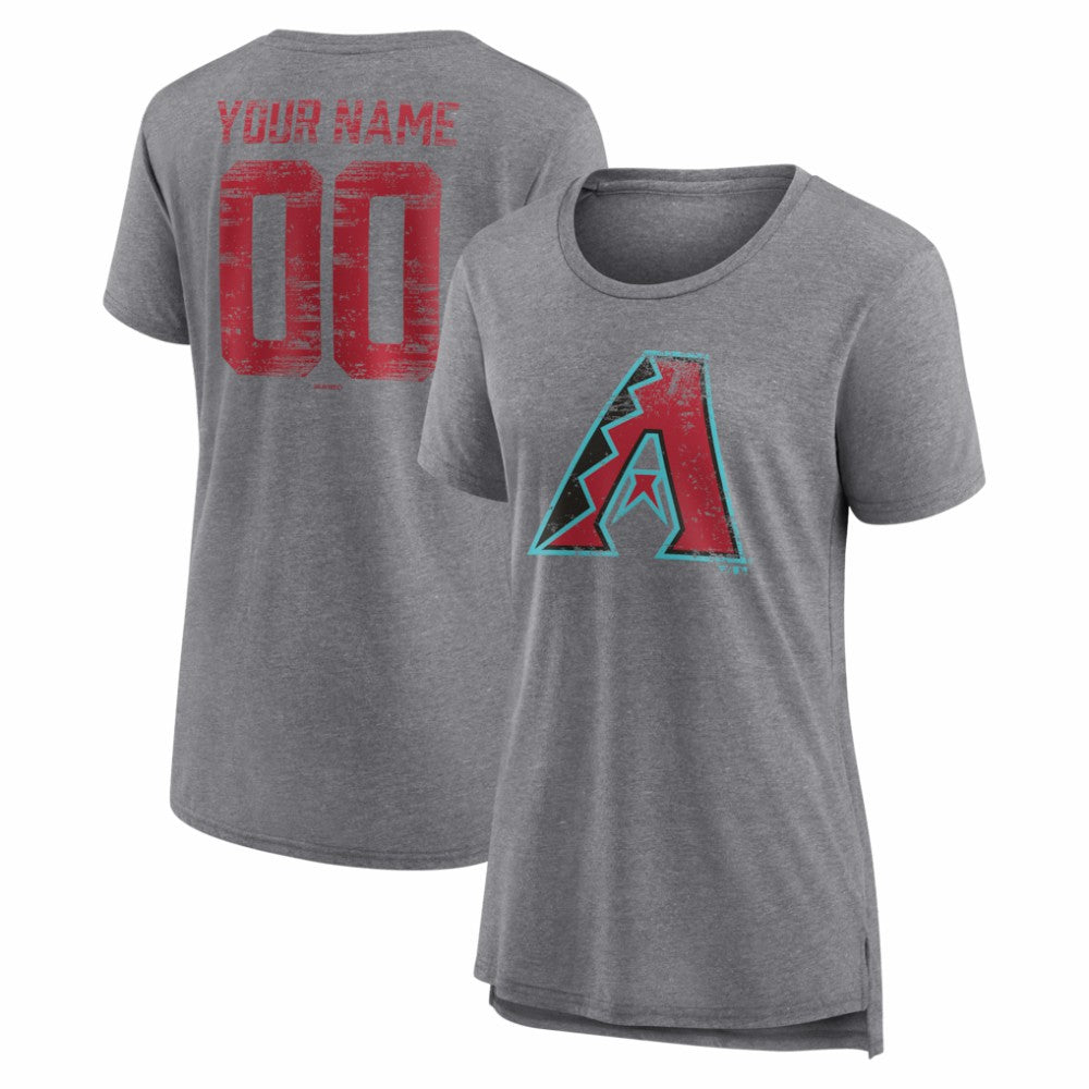 Arizona Diamondbacks Women's Heritage Personalized Any Name & Number Tri-Blend T-Shirt - Gray