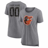 Baltimore Orioles Women's Heritage Personalized Any Name & Number Tri-Blend T-Shirt - Gray