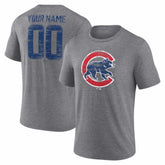 Chicago Cubs Heritage Personalized Any Name & Number Tri-Blend T-Shirt - Gray